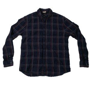 Baldwin Kansas City Men's Navy Long Sleeve Button Up Shirt Medium Linen